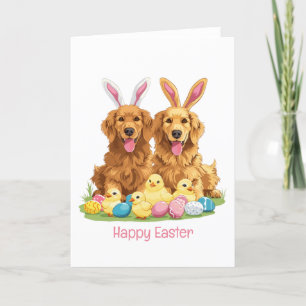 Happy Easter Golden Retriever Dogs Bunny Ears Holiday Card