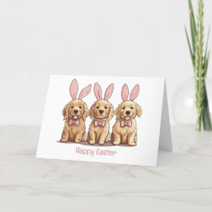 Happy Easter Golden Retriever Dogs Bunny Ears Holiday Card