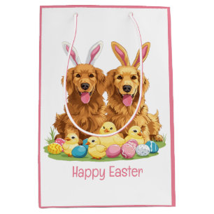 Happy Easter Golden Retriever Dogs Bunny Ears Medium Gift Bag