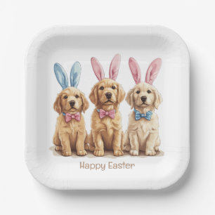 Happy Easter Golden Retriever Dogs Bunny Ears Paper Plate