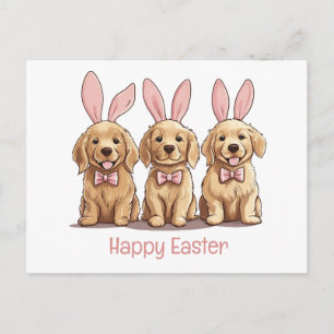 Happy Easter Golden Retriever Dogs Bunny Ears Postcard