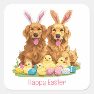 Happy Easter Golden Retriever Dogs Bunny Ears Square Sticker