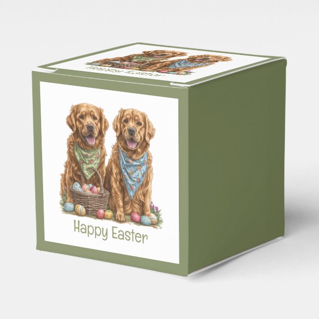 Happy Easter Golden Retriever Dogs Easter Basket Favour Box (Front Side)