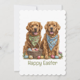 Happy Easter Golden Retriever Dogs Easter Basket Holiday Card
