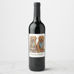 Happy Easter Golden Retriever Dogs Easter Basket Wine Label