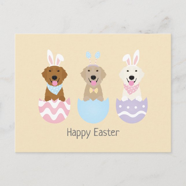 Happy Easter Golden Retriever Dogs Postcard (Front)