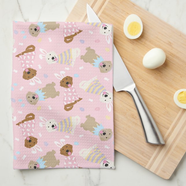 Happy Easter Golden Retriever Dogs Tea Towel (Quarter Fold)