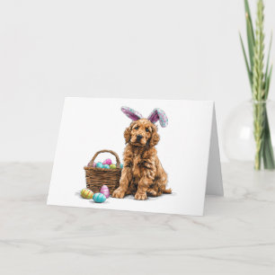 Happy Easter Golden Retriever Puppy Bunny Ears Holiday Card