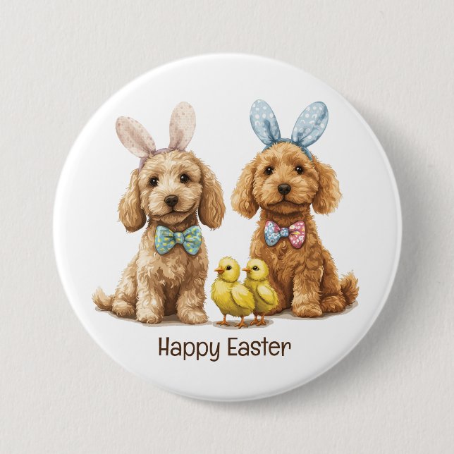 Happy Easter Goldendoodle Dogs 7.5 Cm Round Badge (Front)