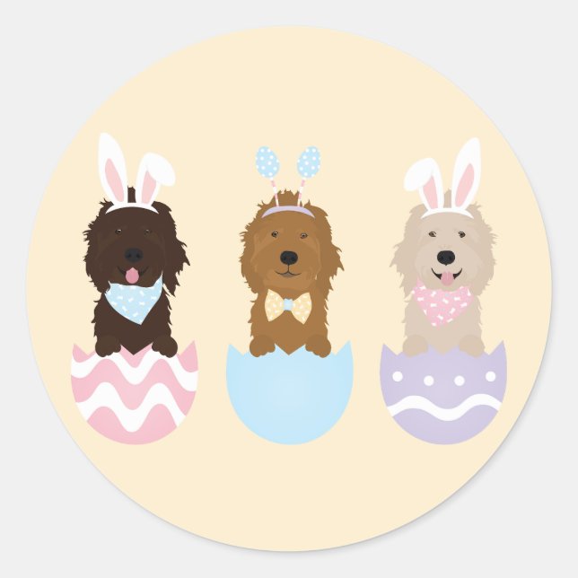 Happy Easter Goldendoodle Dogs Classic Round Sticker (Front)