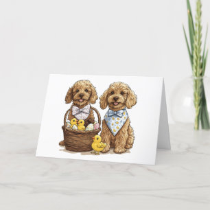 Happy Easter Goldendoodle Dogs Easter Basket Holiday Card