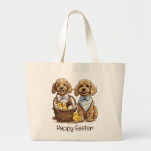Happy Easter Goldendoodle Dogs Easter Basket Large Tote Bag
