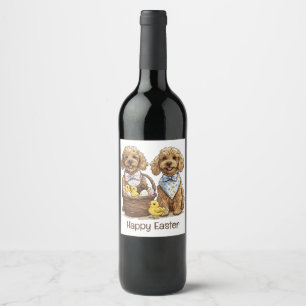 Happy Easter Goldendoodle Dogs Easter Basket Wine Label