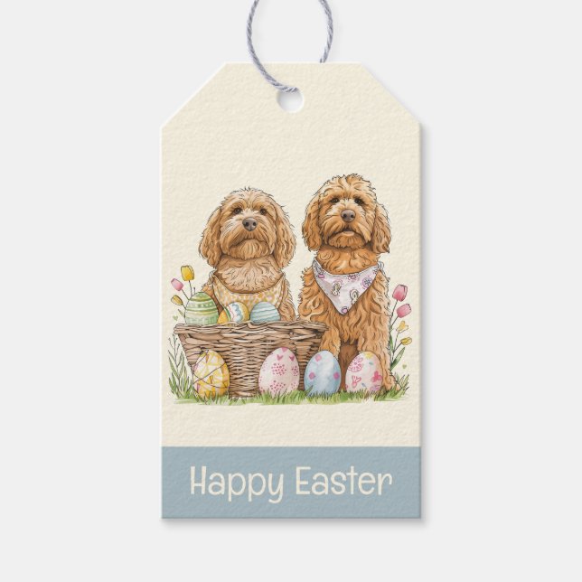 Happy Easter Goldendoodle Dogs Gift Tags (Front)