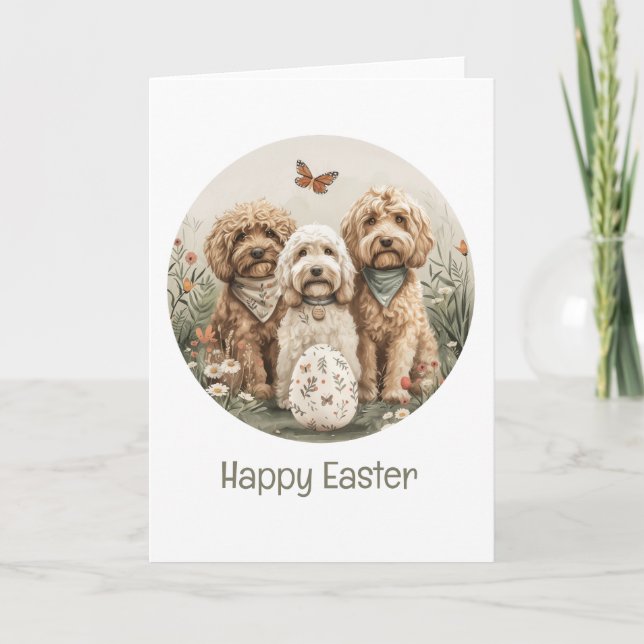 Happy Easter Goldendoodle Dogs Holiday Card (Front)