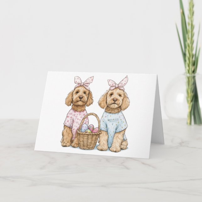 Happy Easter Goldendoodle Dogs Holiday Card (Front)