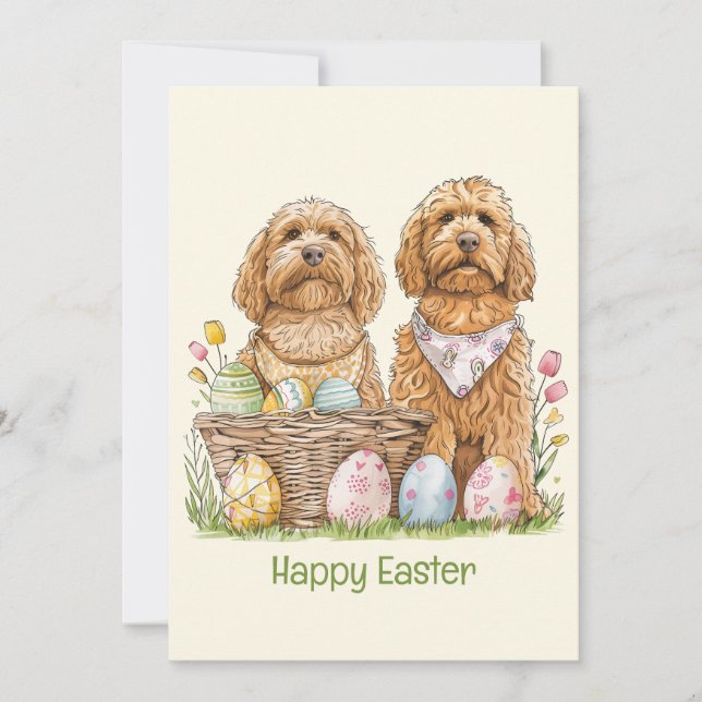 Happy Easter Goldendoodle Dogs Holiday Card (Front)