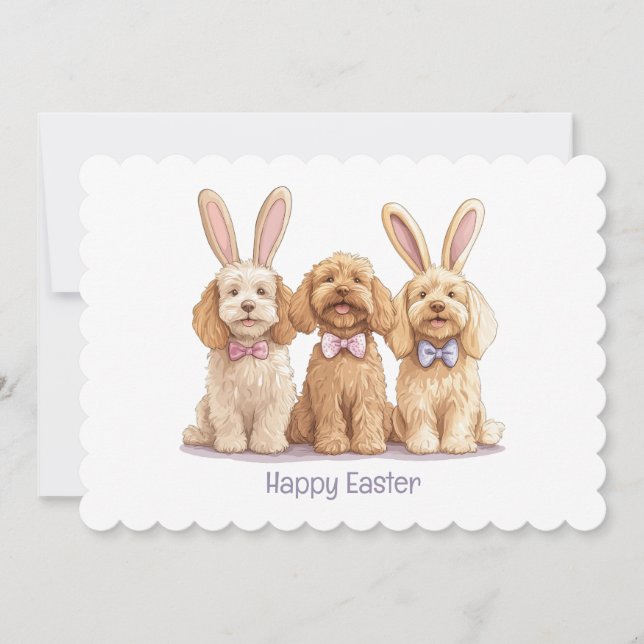 Happy Easter Goldendoodle Dogs Holiday Card (Front)