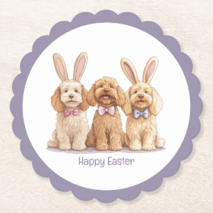Happy Easter Goldendoodle Dogs Paper Coaster