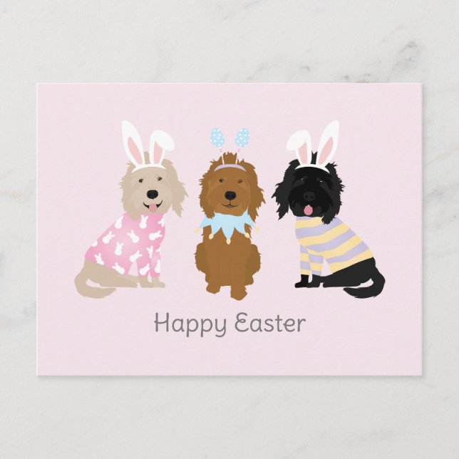 Happy Easter Goldendoodle Dogs Postcard (Front)