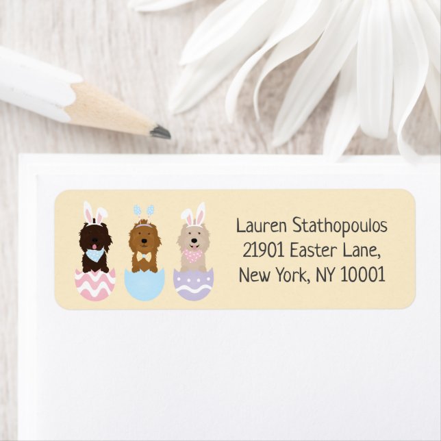 Happy Easter Goldendoodle Dogs Return Address Label (Insitu)