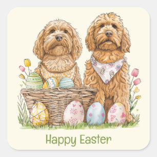 Happy Easter Goldendoodle Dogs Square Sticker