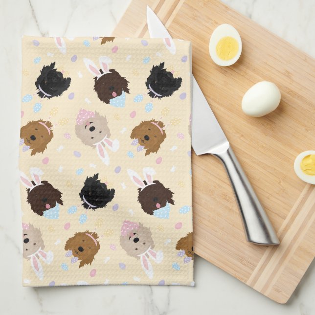 Happy Easter Goldendoodle Dogs Tea Towel (Quarter Fold)