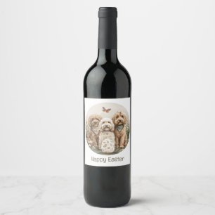 Happy Easter Goldendoodle Dogs Wine Label