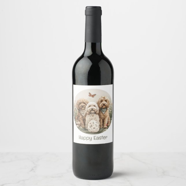 Happy Easter Goldendoodle Dogs Wine Label (Front)