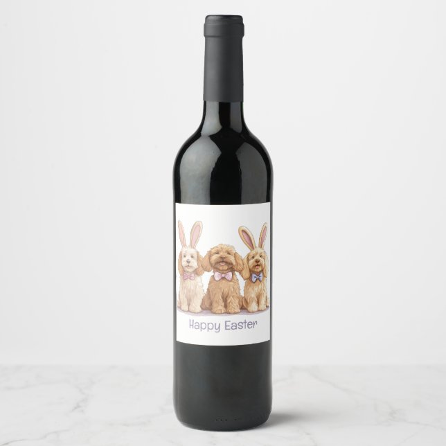 Happy Easter Goldendoodle Dogs Wine Label (Front)