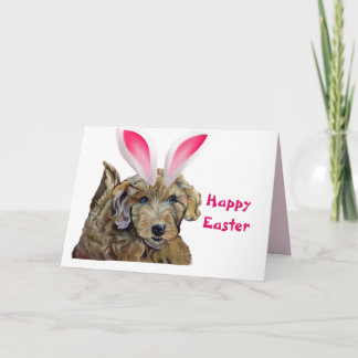 Happy Easter Goldendoodle Furry Pink Bunny Ears  Card