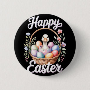 Happy Easter Gosling Baby Goose Hatching in Basket 6 Cm Round Badge