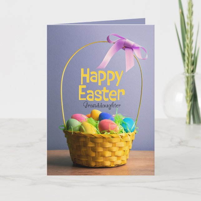 Happy Easter Grandaughter Basket of Eggs Holiday Card (Front)