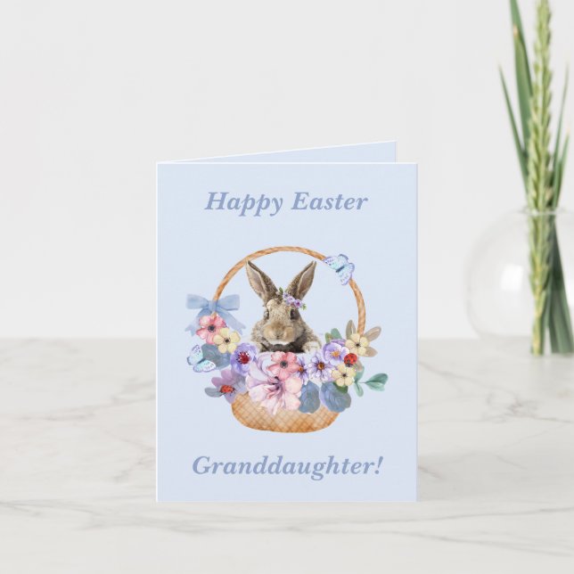Happy Easter Granddaughter Bunny in Flower Basket  Card (Front)