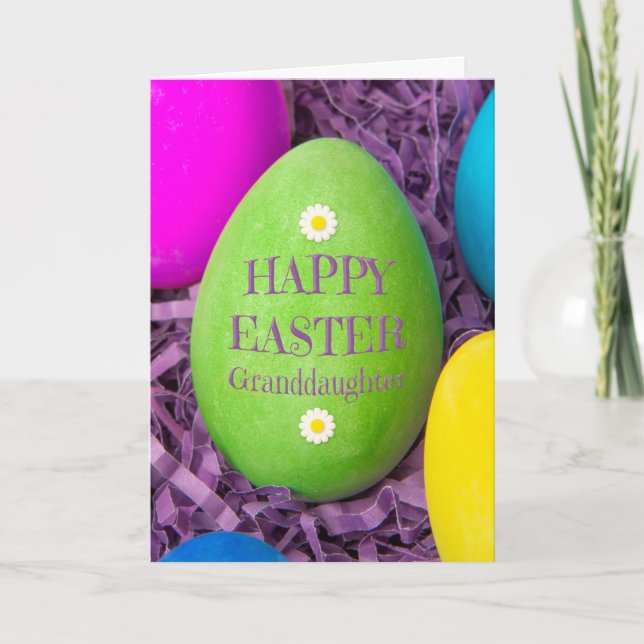 Happy Easter Granddaughter Dyed Eggs Holiday Card (Front)