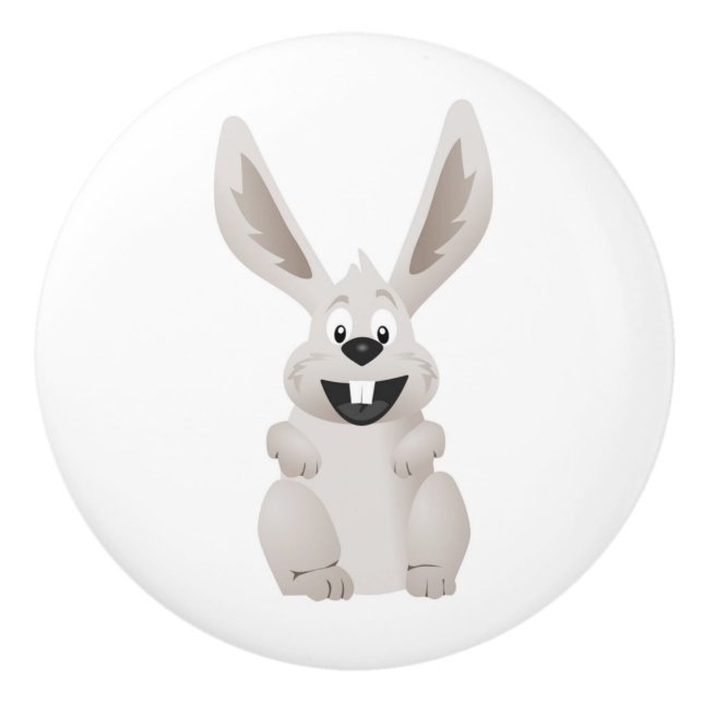 "HAPPY EASTER " GRAY BUNNY CERAMIC KNOB (Front)