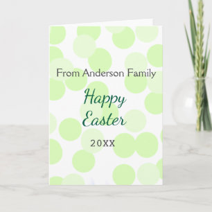 Happy Easter gray green polka dots family name Card
