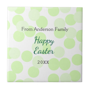 Happy Easter gray green polka dots family name Ceramic Tile