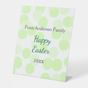 Happy Easter gray green polka dots family name Pedestal Sign