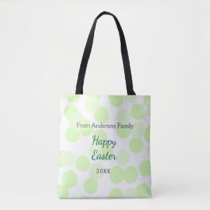 Happy Easter gray green polka dots family name Tote Bag