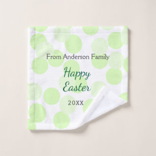 Happy Easter gray green polka dots family name Wash Cloth