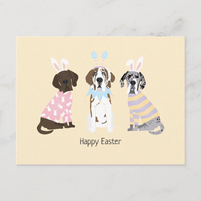 Happy Easter Great Dane Dogs Postcard (Front)