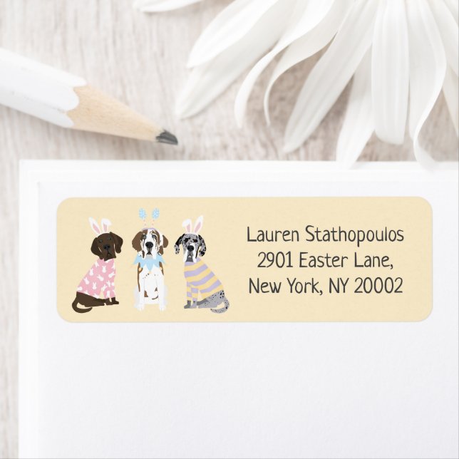 Happy Easter Great Dane Dogs Return Address Label (Insitu)