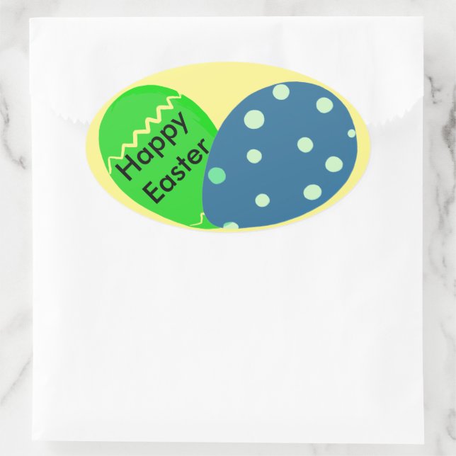 Happy Easter Green Blue Easter Eggs Oval Sticker (Bag)
