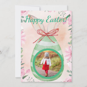 Happy Easter- green egg with photo Invitation