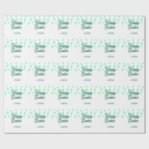Happy Easter green eggs pastel name date simple Wrapping Paper