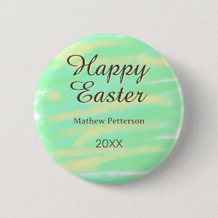 Happy Easter green yellow pastel gray name year 6 Cm Round Badge