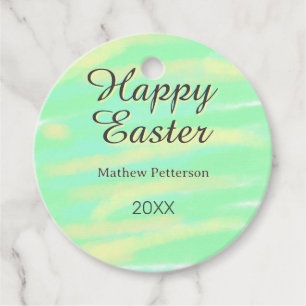 Happy Easter green yellow pastel gray name year  Favour Tags