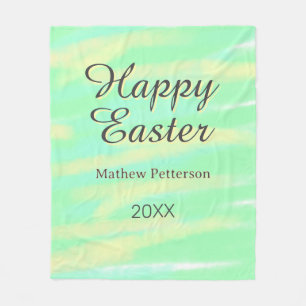 Happy Easter green yellow pastel gray name year  Fleece Blanket