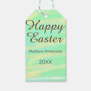 Happy Easter green yellow pastel gray name year Gift Tags